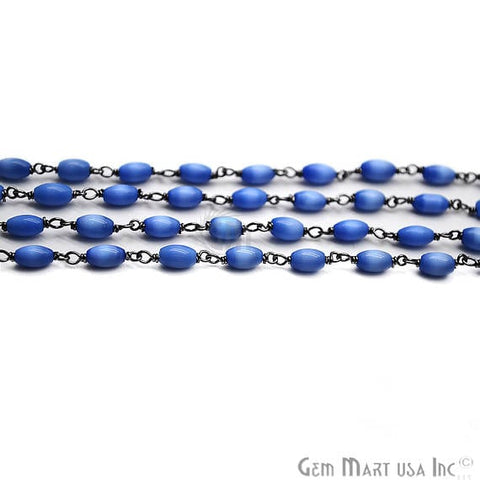 Royal Blue Monalisa Oval Rondelle Oxidized Wire Wrapped Rosary Chain - GemMartUSA (762998390831)