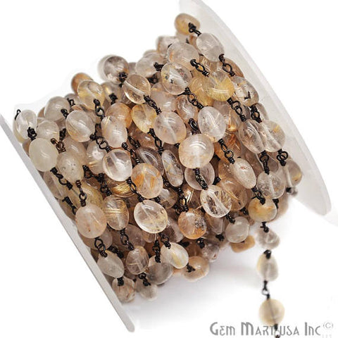 Golden Rutile Faceted Beads Oxidized Wire Wrapped Rosary Chain (763000946735)
