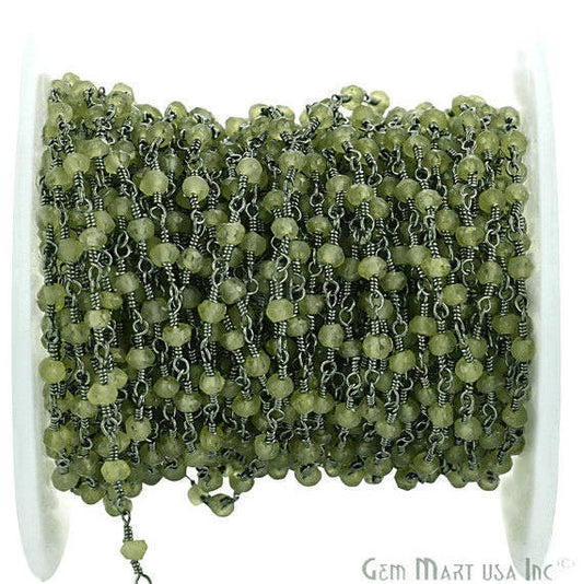 Peridot 3-3.5mm Oxidized Plated Wire Wrapped Beads Rosary Chain (763582775343)