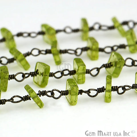 Peridot Square Shape Stone Beads Chain, Oxidized Wire Wrapped Rosary Chain (763583758383)