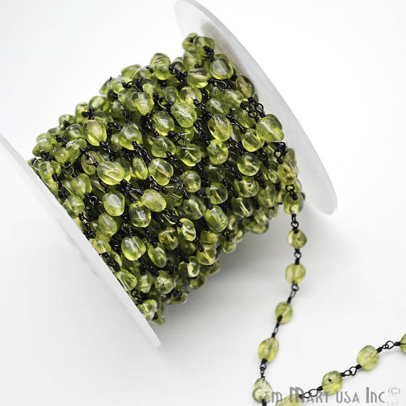 Peridot, Rosary ChainRondelle Beads Chain, Oxidized Wire Wrapped Rosary Chain (763584020527)
