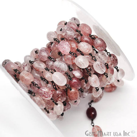 Strawberry Quartz 10x6mm Oxidized Wire Wrapped Beads Rosary Chain - GemMartUSA (763608465455)