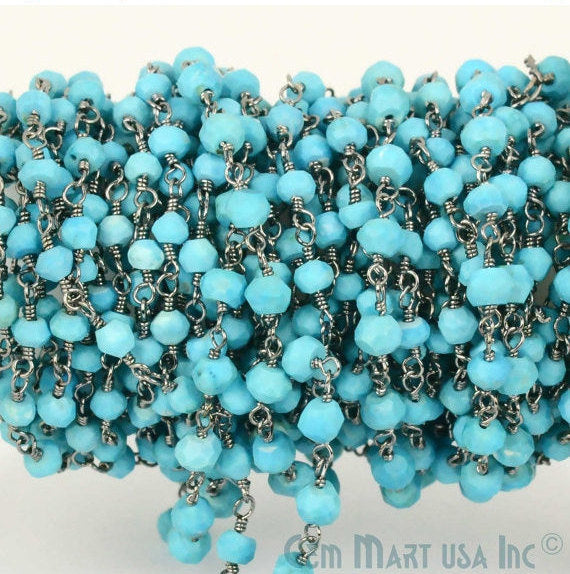 Turquoise Oxidized Wire Wrapped Beads Rosary Chain (762750631983)