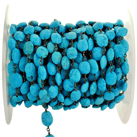 Turquoise Beads Oxidized Wire Wrapped Rosary Chain (762752368687)