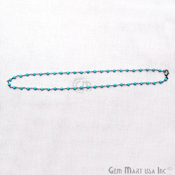 Turquoise 3-3.5mm Black Plated 18Inch Long Wire Wrapped Beads Necklace Chain - GemMartUSA