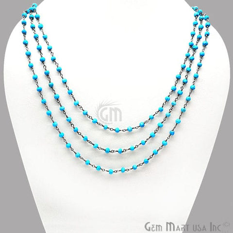 Turquoise 3-3.5mm Black Plated 18Inch Long Wire Wrapped Beads Necklace Chain - GemMartUSA