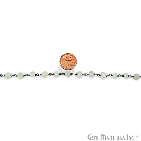 White Moonstone 6-7mm Beads Chain, Oxidized Wire Wrapped Rosary Chain - GemMartUSA (763893776431)
