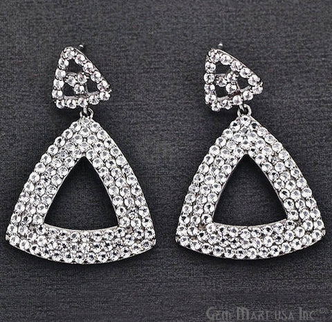 Black Plated Studded With Micro Pave White Topaz 45x29mm Dangle Earring - GemMartUSA