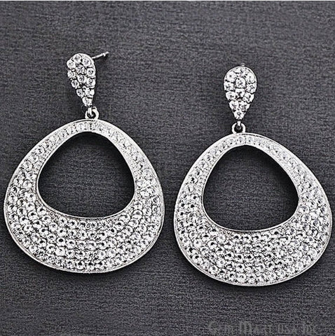 Black Plated Studded With Micro Pave White Topaz 51x34mm Dangle Earring - GemMartUSA