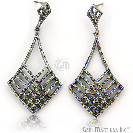 Black Plated Studded With Micro Pave White Topaz 10mm Dangle Earring - GemMartUSA