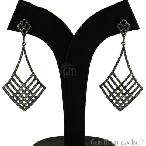 Black Plated Studded With Micro Pave White Topaz 10mm Dangle Earring - GemMartUSA