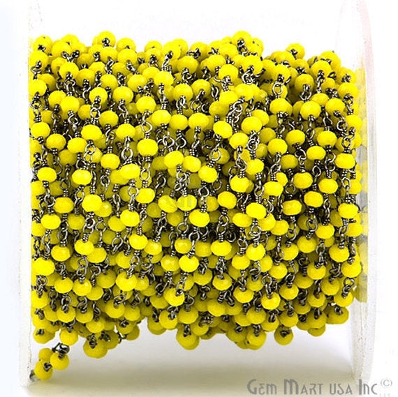 Yellow Chalcedony Oxidized Wire Wrapped Beads Rosary Chain - GemMartUSA (762806370351)