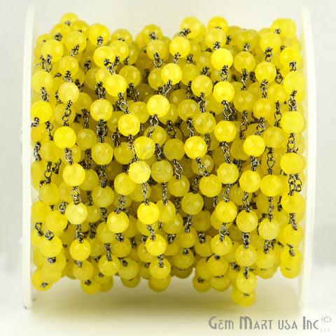 Yellow Jade Beads Oxidized Wire Wrapped Rosary Chain - GemMartUSA (763685175343)