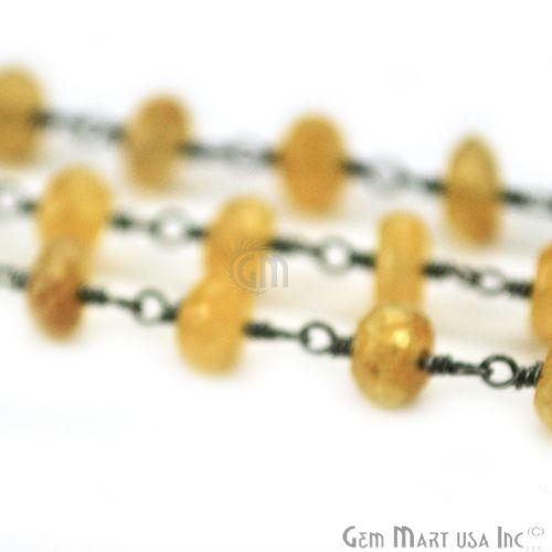Yellow Sapphhire 5-6mm Oxidized Wire Wrapped Beads Rosary Chain (763900133423)