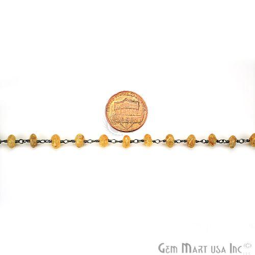 Yellow Sapphhire 5-6mm Oxidized Wire Wrapped Beads Rosary Chain (763900133423)