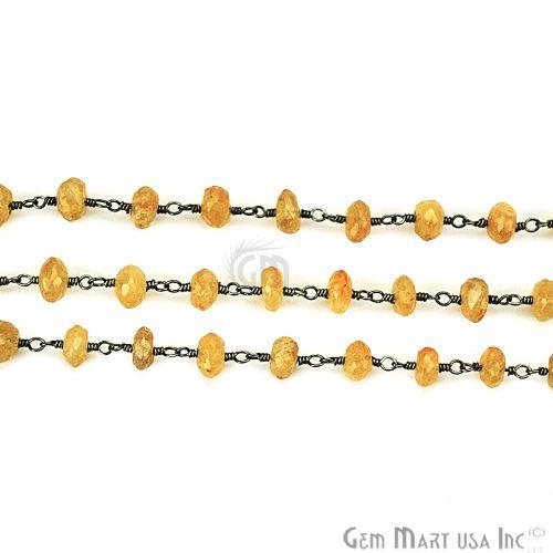 Yellow Sapphhire 5-6mm Oxidized Wire Wrapped Beads Rosary Chain (763900133423)