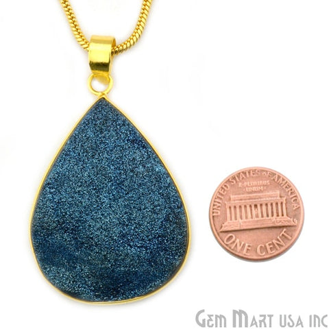 Blue Ttanium Druzy 35x50mm Gold Plated Pears Gemstone Chain Pendant - GemMartUSA