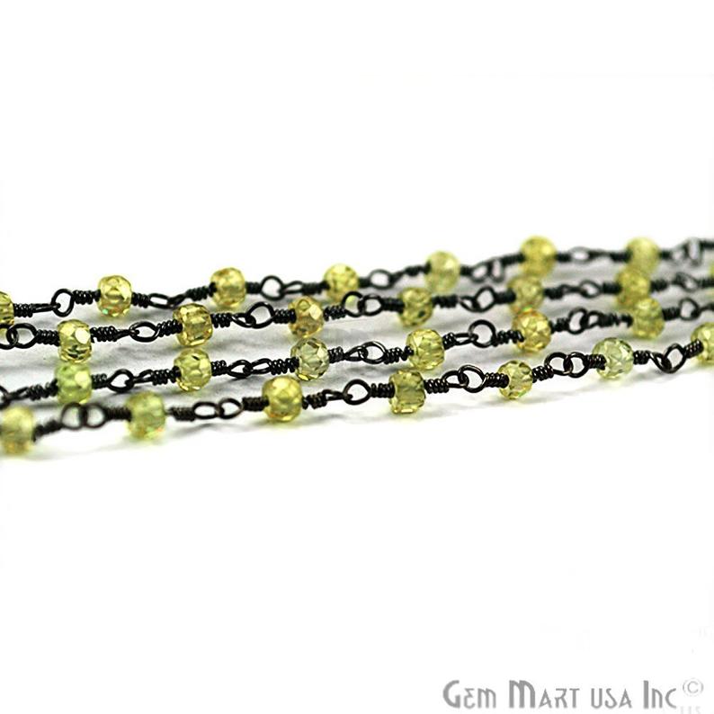 Lemon Topaz Zircon 2.5-3mm Oxidized Wire Wrapped Rosary Chain (762977452079)