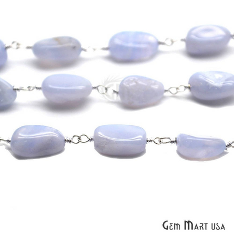 Blue Lace Agate Beads Silver Plated Wire Wrapped Rosary Chain (763835777071)