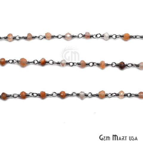 Orange Rutilated Gemstone Beads Oxidized Wire Wrapped Bead Rosary Chain