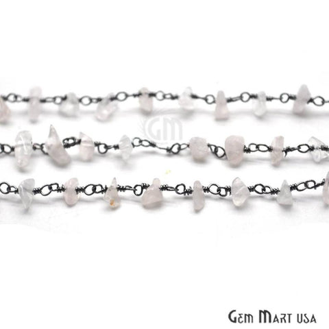 Rose Quartz 4-6mm Nugget Chip Oxidized Wire Wrapped Beaded Rosary Chain