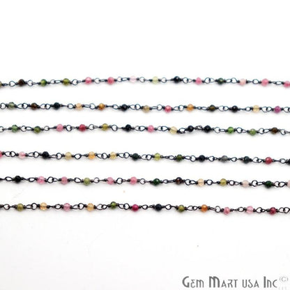 Multi Tourmaline Gemstone Beads Oxidized Wire Wrapped Bead Rosary Chain