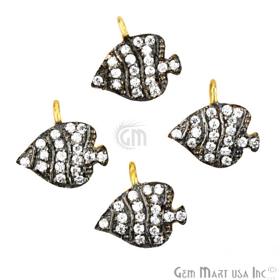 CZ Pave Fish 11x10mm Charm Diamond CZ Pave Gold Plated Charm for Bracelet Pendants & Necklace (CHCZ-40094) - GemMartUSA (754671058991)