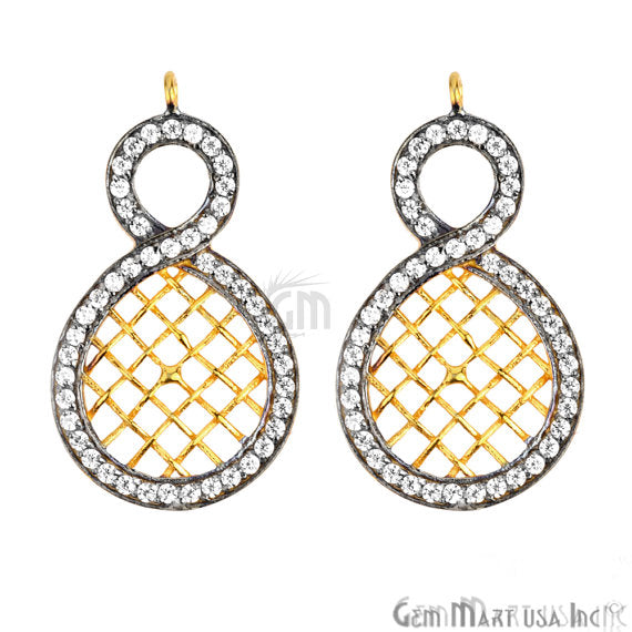 CZ Pave Charm Diamond CZ Pave Gold Plated Charm for Bracelet Pendants & Necklace (CHCZ-40110) - GemMartUSA (754674106415)