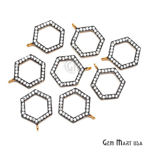 Hexagonal Charms Diamond CZ Pave Gold Plated Charm for Bracelet Pendants & Necklace (CHCZ-40118) - GemMartUSA (754677579823)