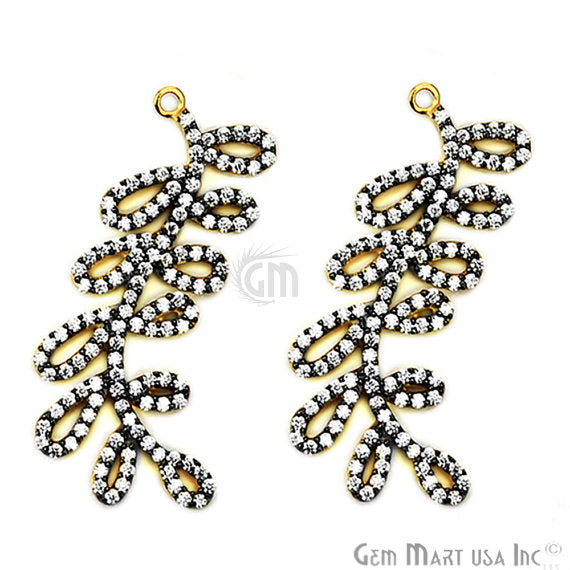 Leaf Shape Charms Diamond CZ Pave Gold Plated Charm for Bracelet Pendants & Necklace (CHCZ-40195) - GemMartUSA (754689703983)