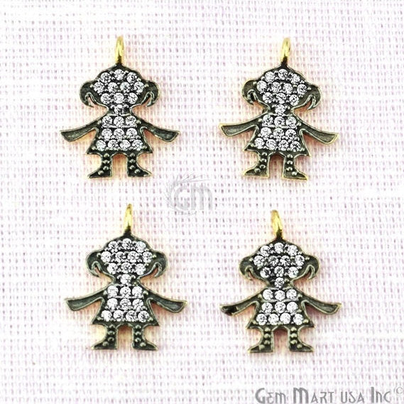 Baby Girl Charms Diamond CZ Pave Gold Plated Charm for Bracelet Pendants & Necklace (CHCZ-40208) - GemMartUSA (754691538991)