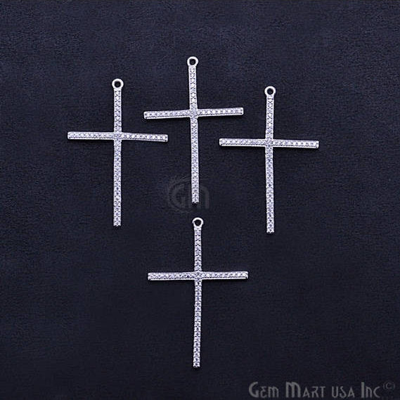 Cross Charms Diamond CZ Pave Silver Plated Charm for Bracelet Pendants & Necklace (CHCZ-40218) - GemMartUSA (754694324271)