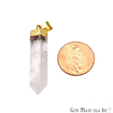 Crystal Pencil Point Pendant, Gold Cap Necklace, Bracelets Charm, Gemstone Connector,(CHPR-50031) - GemMartUSA