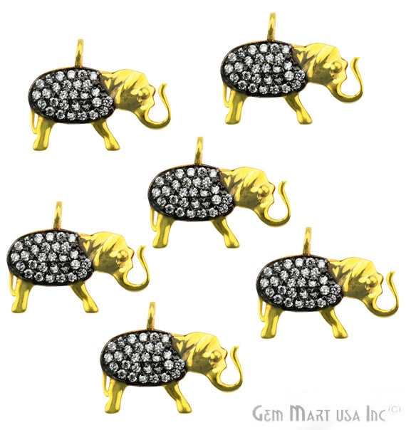 Elephant Charms Diamond CZ Pave Gold Plated Charm for Bracelet Pendants & Necklace (CHWS-40016) - GemMartUSA (755006930991)
