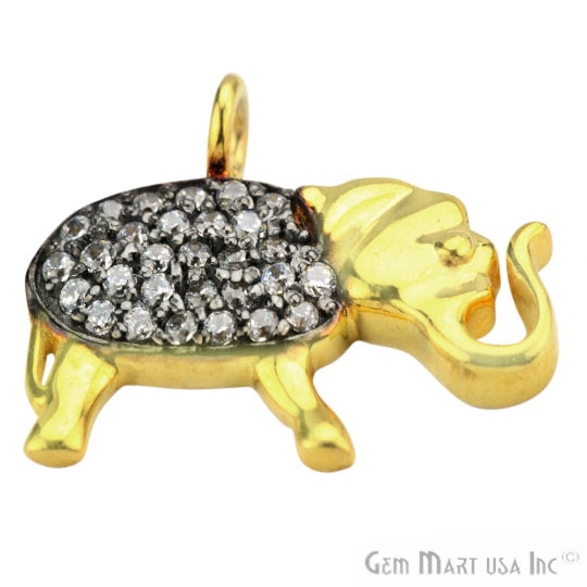 Elephant Charms Diamond CZ Pave Gold Plated Charm for Bracelet Pendants & Necklace (CHWS-40016) - GemMartUSA (755006930991)