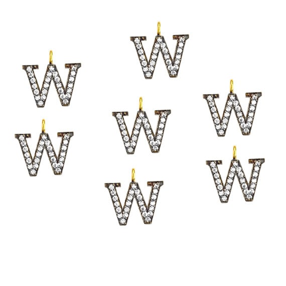 W Alphabet Charm Diamond CZ Pave Gold Plated Charm for Bracelet & Pendants (CHWS-40045) - GemMartUSA (755010535471)