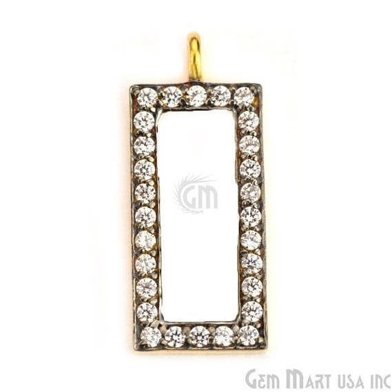 Rectangle Charms Diamond CZ Pave Gold Plated Charm for Bracelet Pendants & Necklace (CHWS-40053) - GemMartUSA (755012468783)