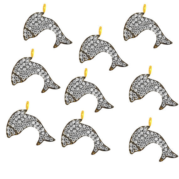 Fish Charms Diamond CZ Pave Gold Plated Charm for Bracelet Pendants & Necklace (CHWS-40074) - GemMartUSA (755019513903)