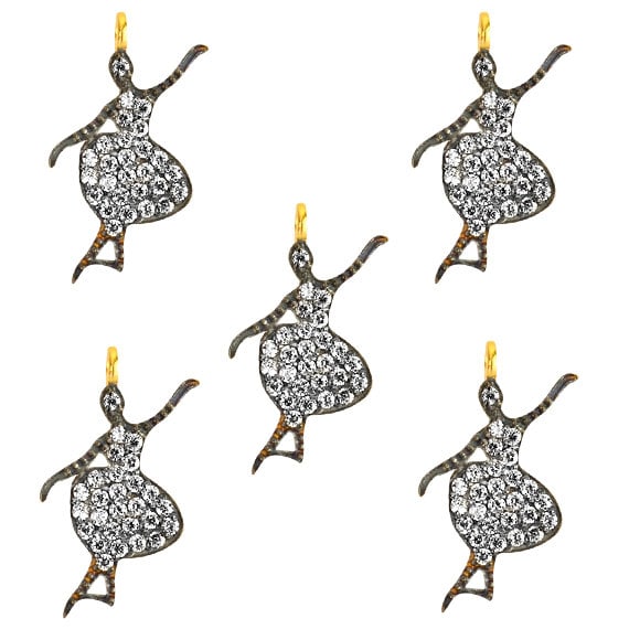 Dancing Girl Charms Diamond CZ Pave Gold Plated Charm for Bracelet Pendants & Necklace (CHWS-40081) - GemMartUSA (755020365871)