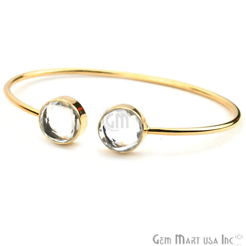 Natural Crystal 12mm Round Adjustable Interlock Gold Plated Bangle Bracelet - GemMartUSA (754984648751)