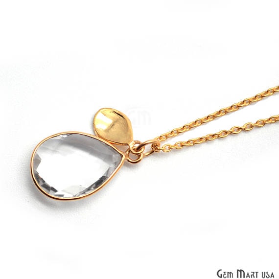Crystal Bezel Necklace with 24k Gold Plated Charm Chain Pendant, 20x13mm Gold Plated Necklace Pendant - GemMartUSA (755175358511)