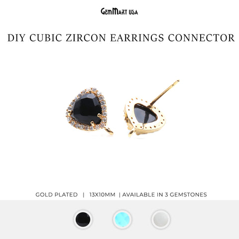 DIY Trillion Cubic Zircon 7mm Gold Plated Loop Connector Stud Earrings