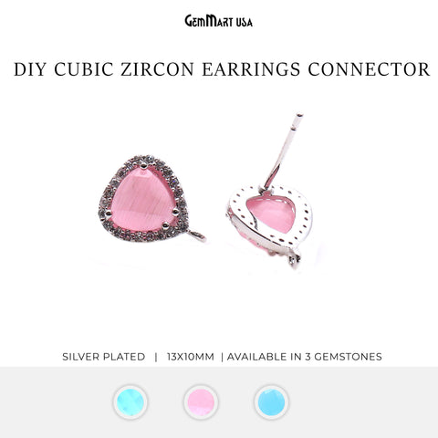 DIY Gemstone Cubic Zircon 13x10mm Loop Connector Stud Earrings (Pick Your Gemstone, Plating)
