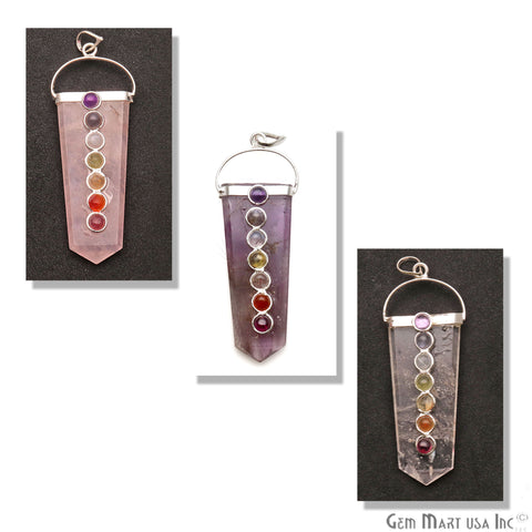 Handcrafted Crystal, 61x21mm Seven Chakra Pendant, Healing Pendant, Silver Plated Pendant, Single Bail - GemMartUSA