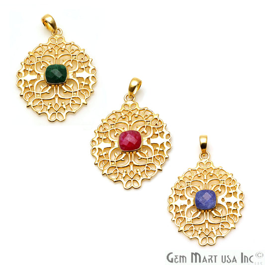 DIY Gold 46x34mm Chandelier Filigree Pendant 1pc (Pick Your Gemstone) - GemMartUSA