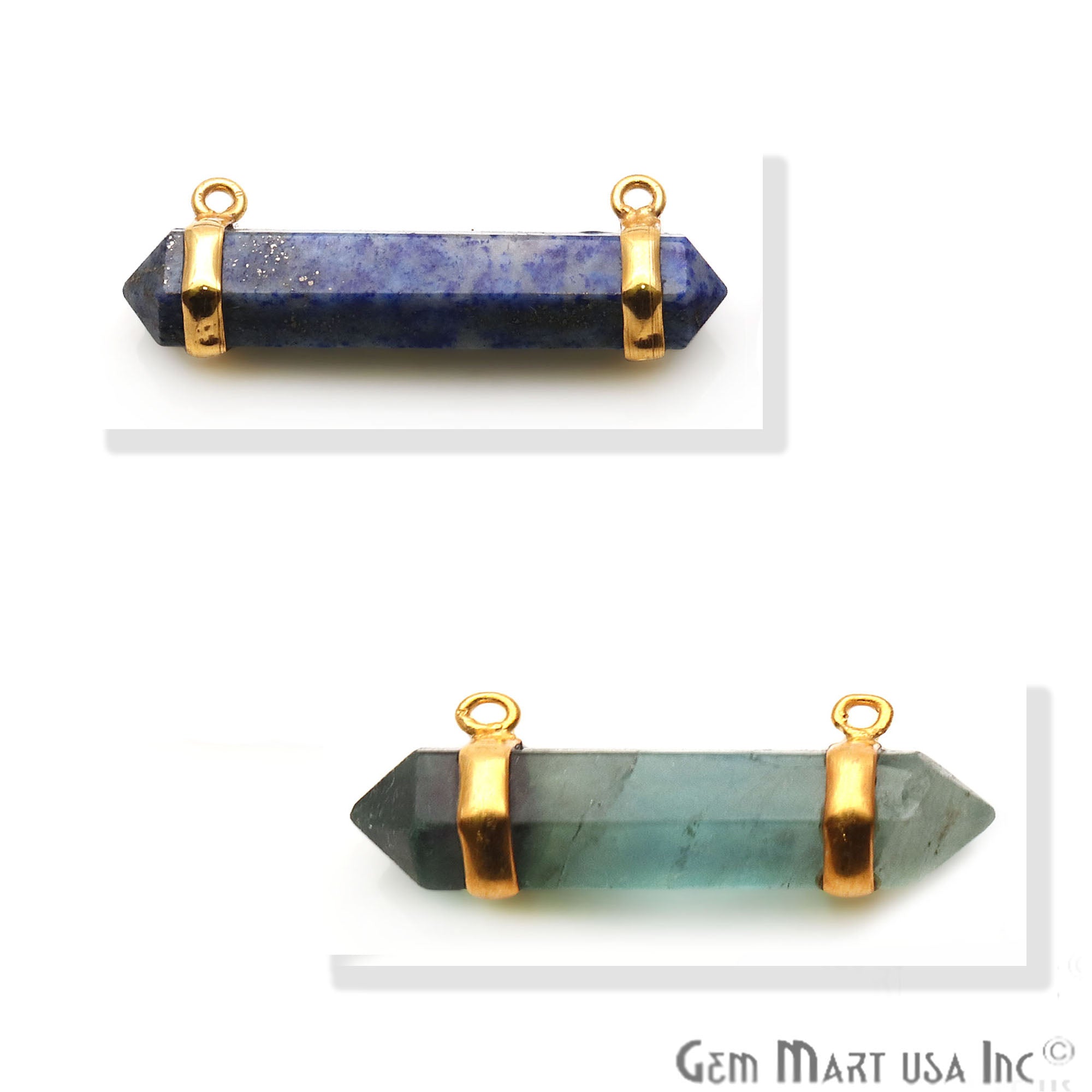 Gemstone 31x13mm Double Terminated Gold Plated Point Pendant (Pick Stone) - GemMartUSA