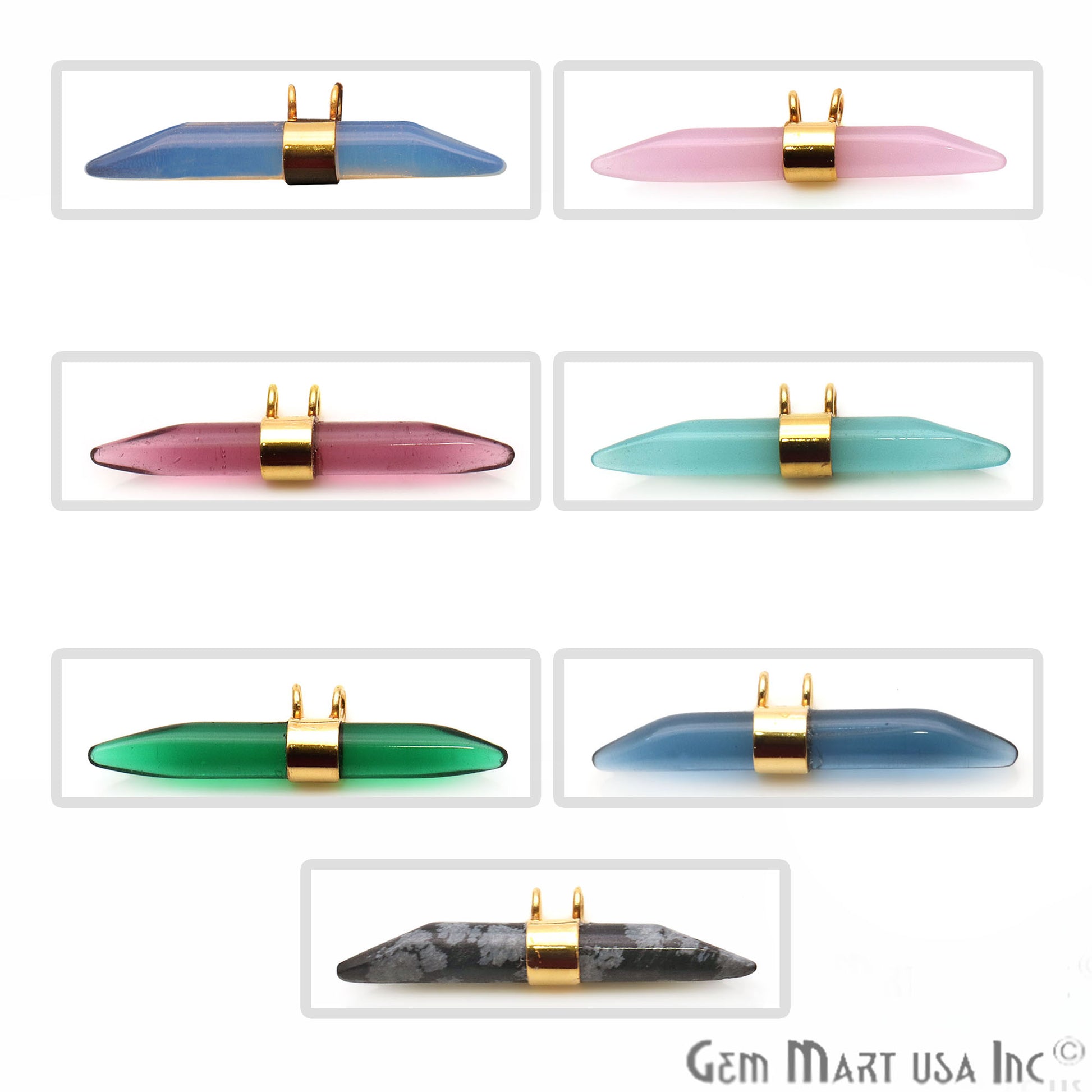 Double Point 41x9mm Gemstone Connector (Pick Your Gemstone & Plating) - GemMartUSA