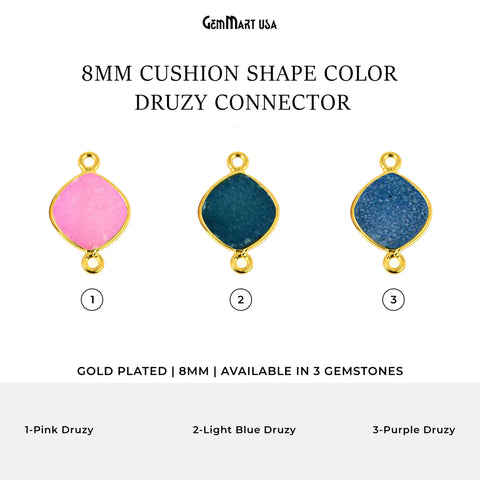 Color Druzy Connector, 8mm Cushion Shape Bezel Gold Plated Gemstone Connector 1pc Choose Your Color
