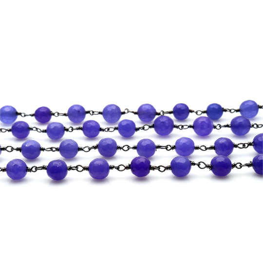 Light Purple Jade 8mm Round Oxidized Cabochon Beads Gemstone Rosary Chain