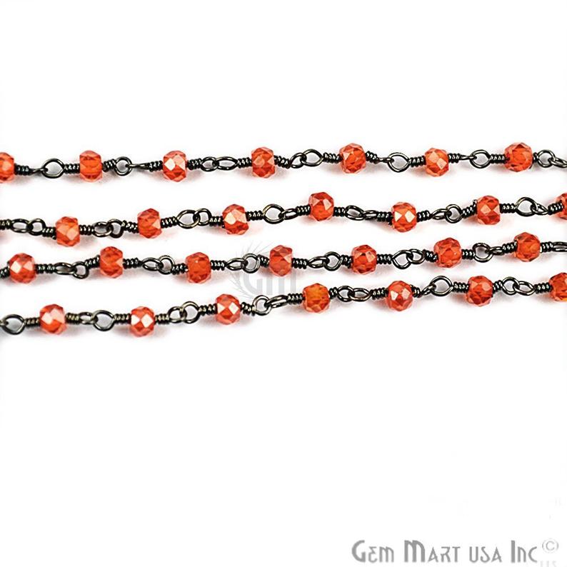 Orange Zircon 2.5-3mm Oxidized Wire Wrapped Rosary Chain (763001962543)